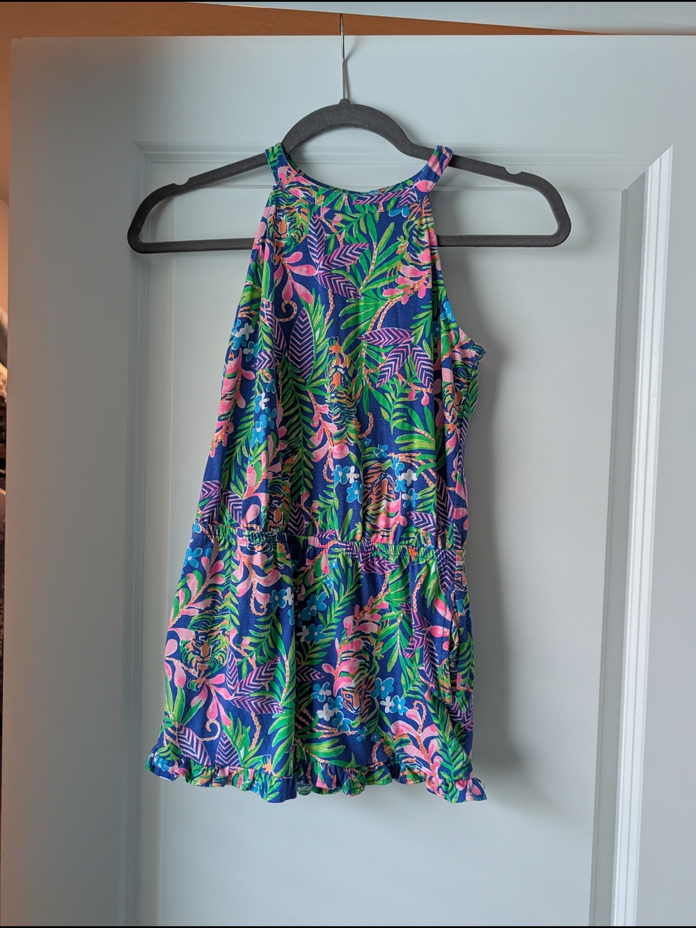 Lilly Pulitzer Girls Tropical Print Halter Romper Size L (8/10)